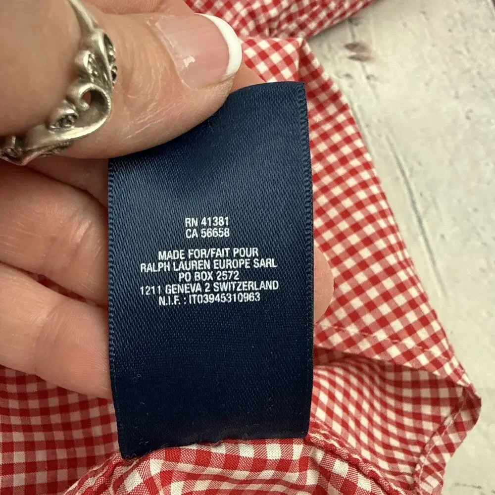 Ralph Lauren Boys 14-16 Red White Gingham Check Long Sleeve Button Down Shirt